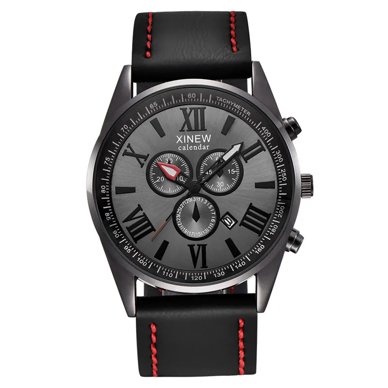 

Reloj Hombre XINEW брендовые мужские часы черный модный кожаный ремешок подарки дата кварцевые наручные часы Relogio Masculino Montre Homme