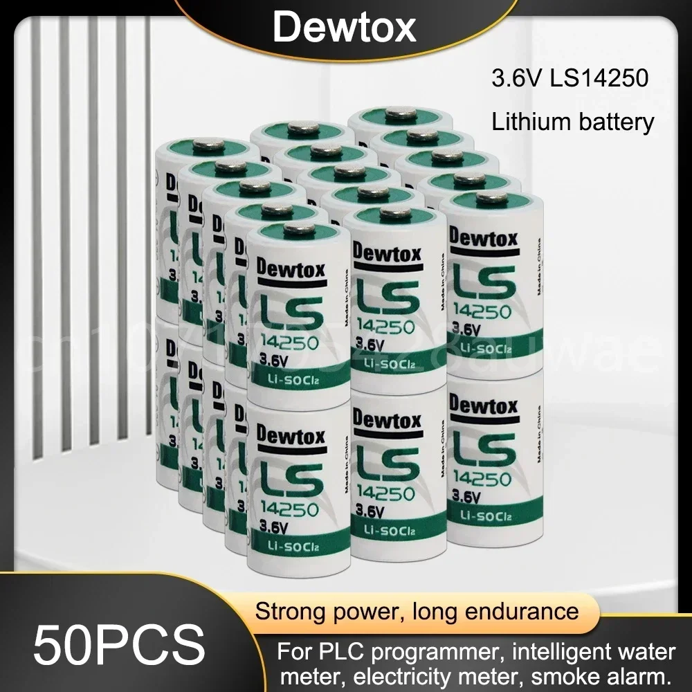 50PCS Dewtox LS14250 L14250 ER14250 14250 1/2AA TL-5902 3.6V Lithium Battery for PLC CNC Machine Tools Gas Meter Real Time Clock