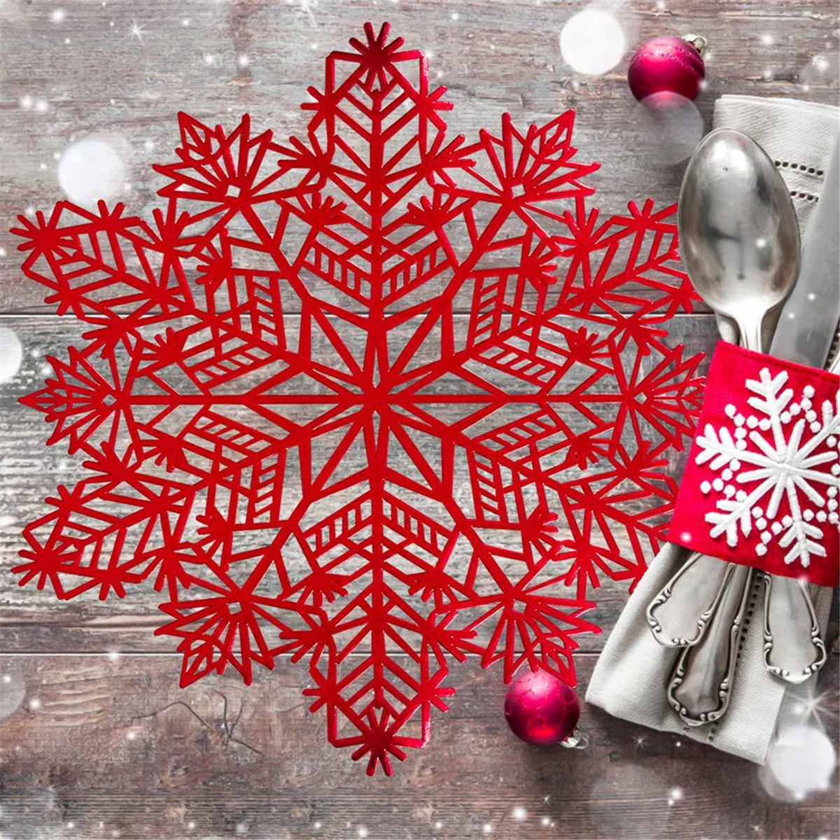 Snowflake Placemats Decorations Red Snowflake Tablemats Kitchen Table Mats for Christmas Holiday Wedding Decorative A