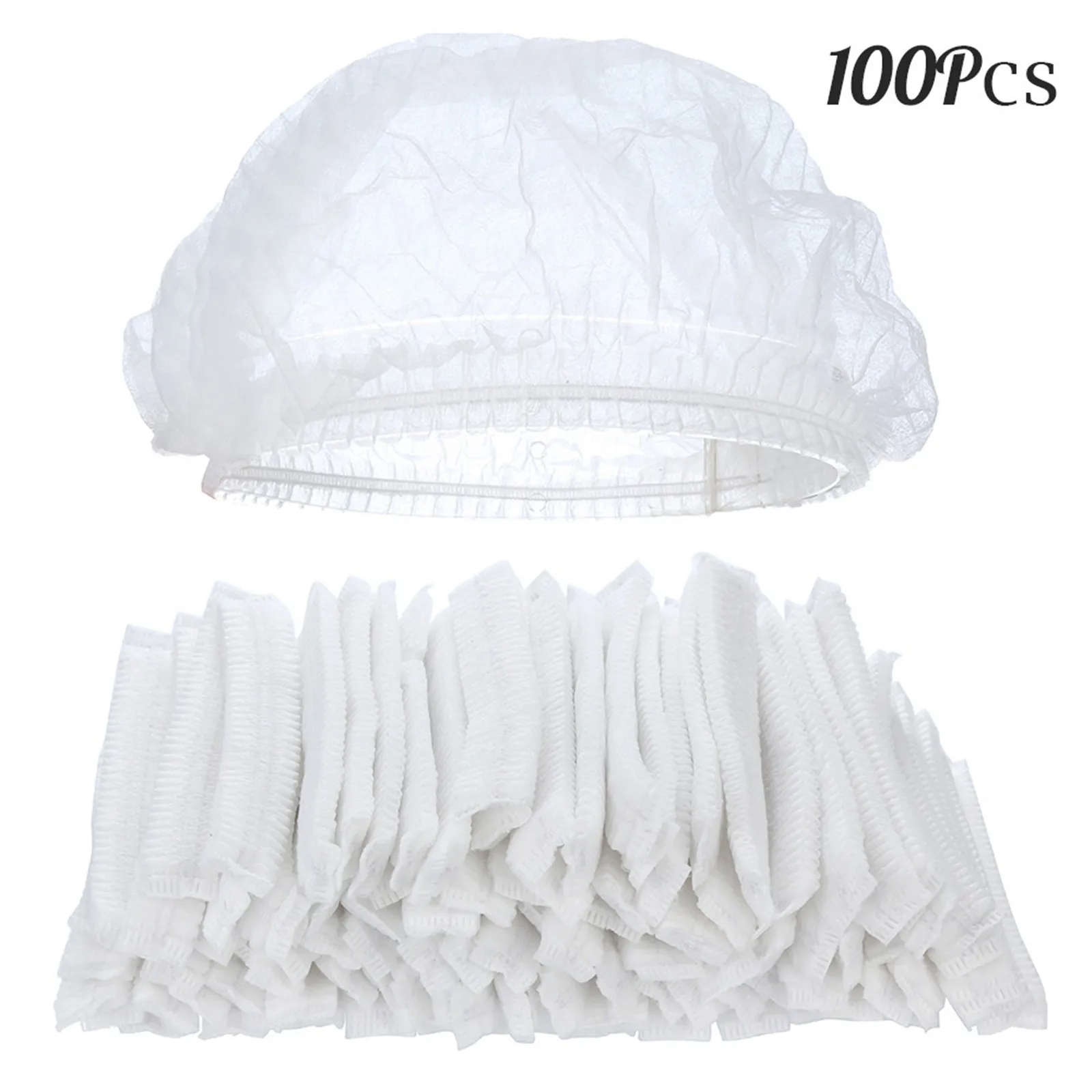 100pcs Disposable Shower Cap Plastic Hair Bath Hat Elastic Women Waterproof Caps For Spa Salon Hotel Hair Dye Bathroom Kitchen