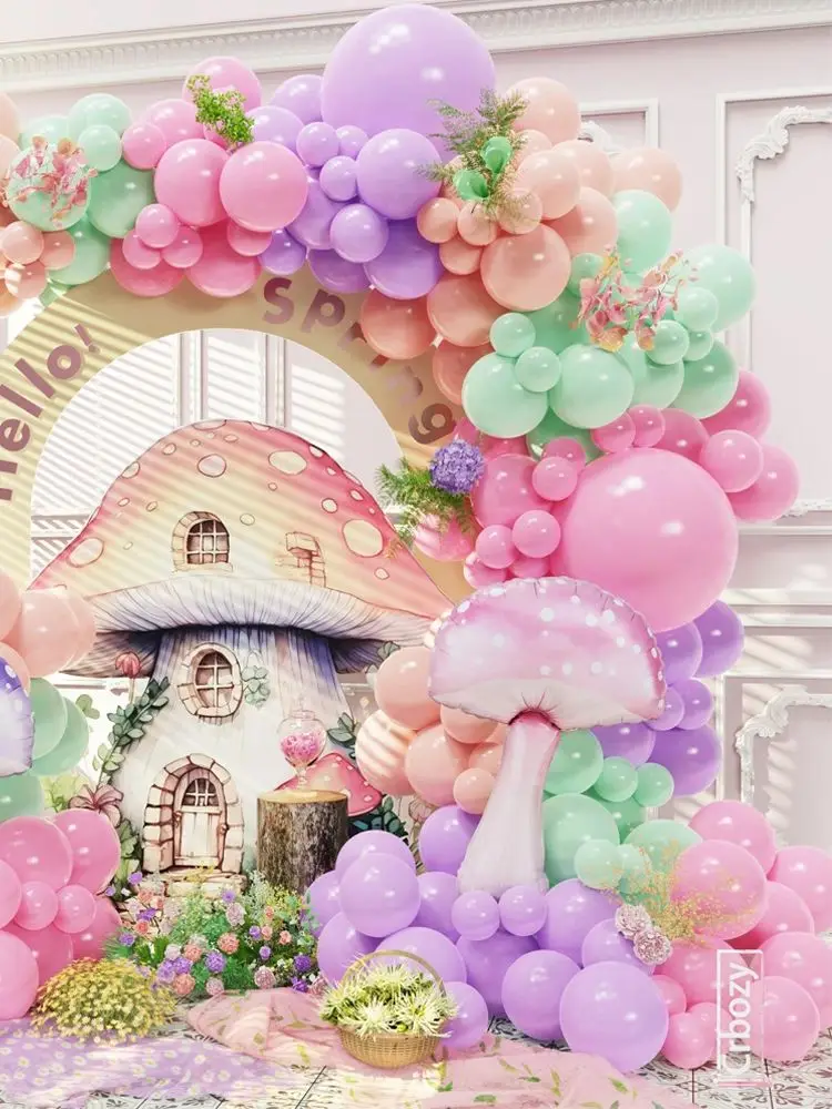 Kit d'arche de guirlande de ballons en forme de champignon et de papillon, ballons en latex rose et violet, décoration de fête d'anniversaire, de mariage, de baby shower