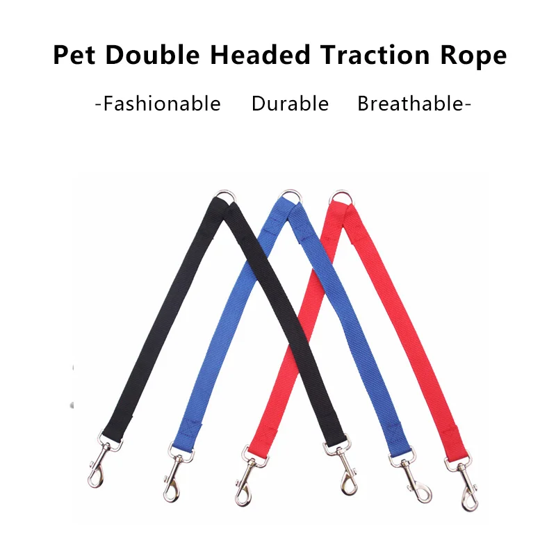 Pets Double Head Traction Rope Pets Dogs Leash Twin Dual Nylon Rope with Double Hook Dog Chain Dogs Outdoor Walking Supplies