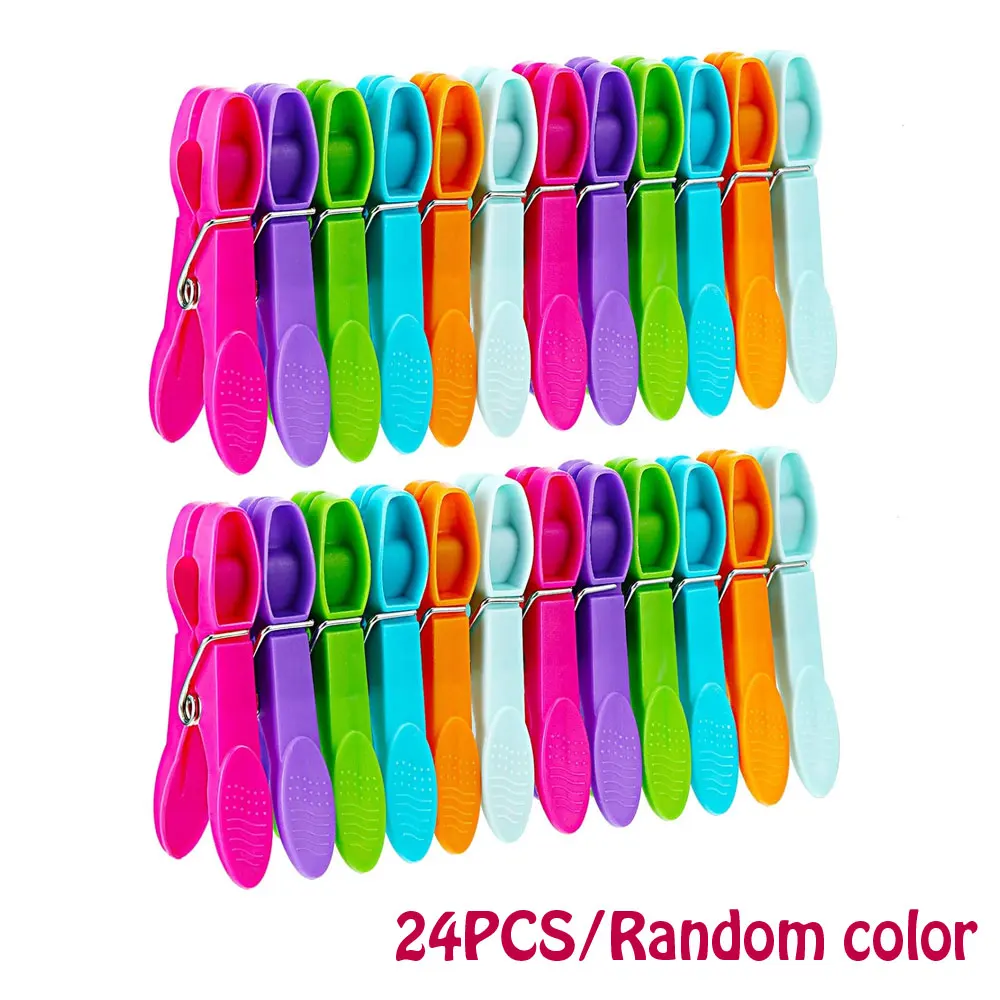 

24Pcs Mixed Color Clothespins Hanging Pegs Clip Plastic Hangers Racks Laundry Clothes Pegs Clamps Towel Clips Home Storage Hooks