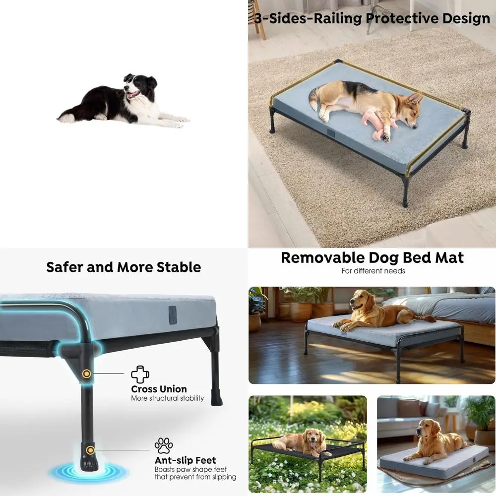 

Large 3-Sided Guardrail Dog Bed with Removable Cooling Mat and Bolster, 35 x 22 Black