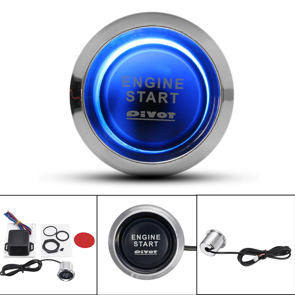 12V Car Engine Start Push Button Plastic Ignition Switch Blue Light Automobile Replacing Starter Kit Accessories