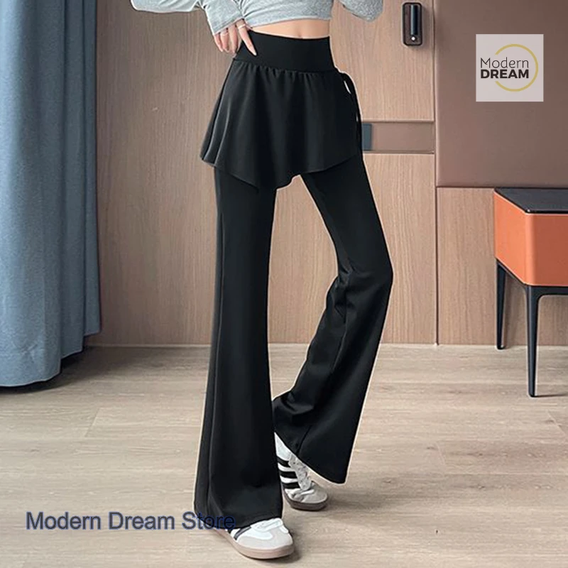 한국산 페이크 투피스 요가 힙 스커트 마이크로 라 캐주얼 바텀 팬츠 여성 가을 패션 조커 하이웨이스트 엘라스틱 팬츠