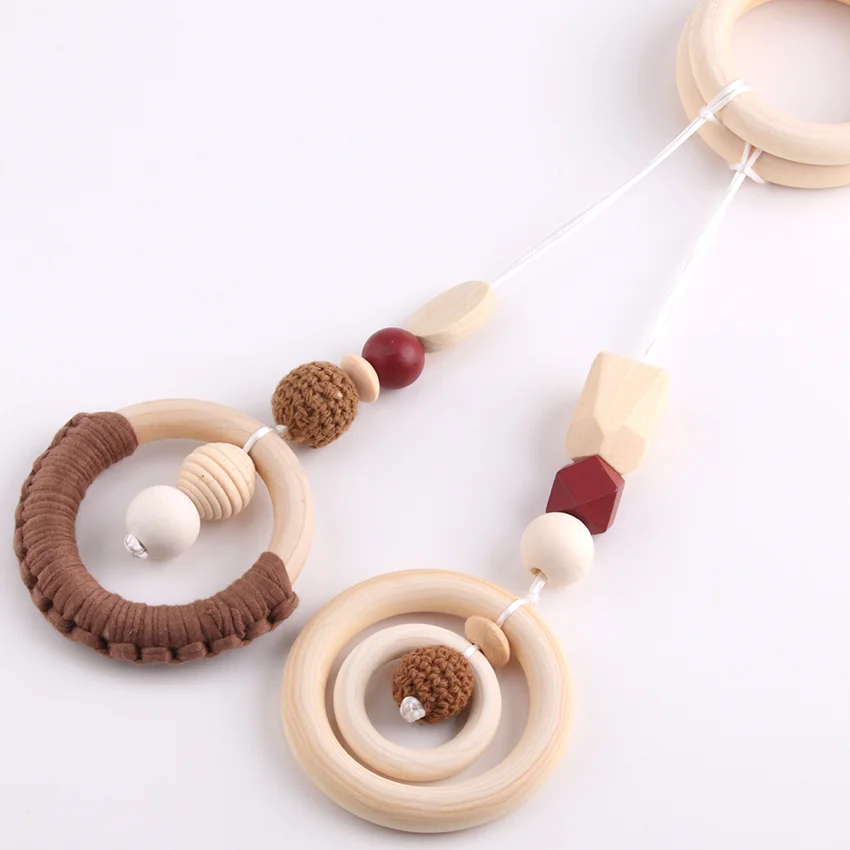 NANA 10pcs Handmade Round Woven Cotton Crochet Wooden Beads Teething Toys Wood Baby Crafts Diy Decorative Accessories 16mm 20mm