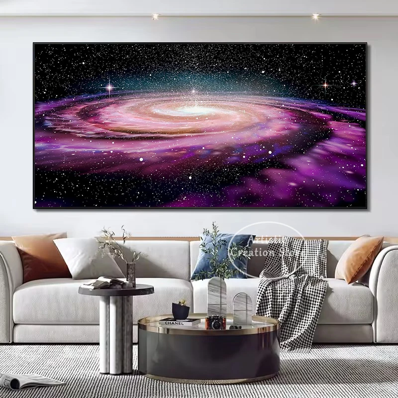 Space Art Milky Way Galaxy Purple Cosmic Nebula Starry Night Universe Poster Canvas Painting Wall Art Pictures Home Decor