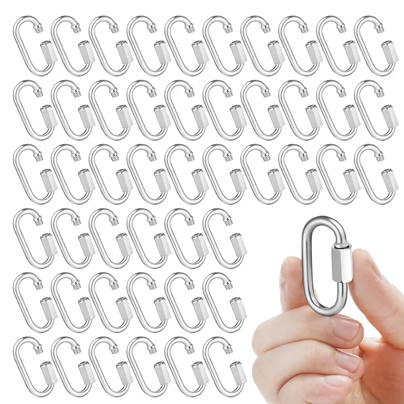 

A98E-50 Pcs Stainless Steel Quick Chain Link M3.5, 1.45 Inch, 174Lbs D Shape Locking Chain Hooks Chain Link Connector