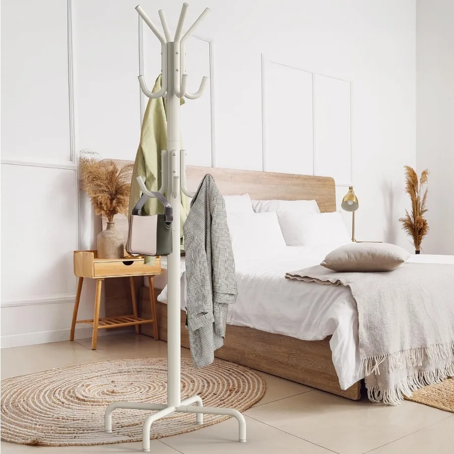 معطف قائم على الحائط ورف منظم شماعات القبعة مع 12 خطافًا لغرفة النوم في المدخل أو خزانة تخزين بيضاء موفرة للمساحة #3