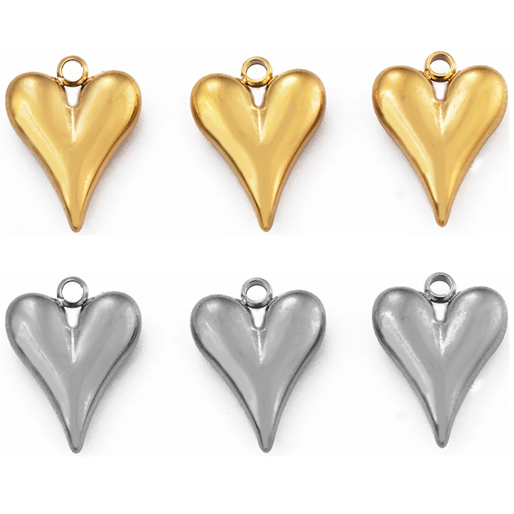 5pcs Stainless Steel Gold Plated 3D Heart Pendant for DIY Earrings Necklace Jewelry Making Bracelets Supplies Wholesale