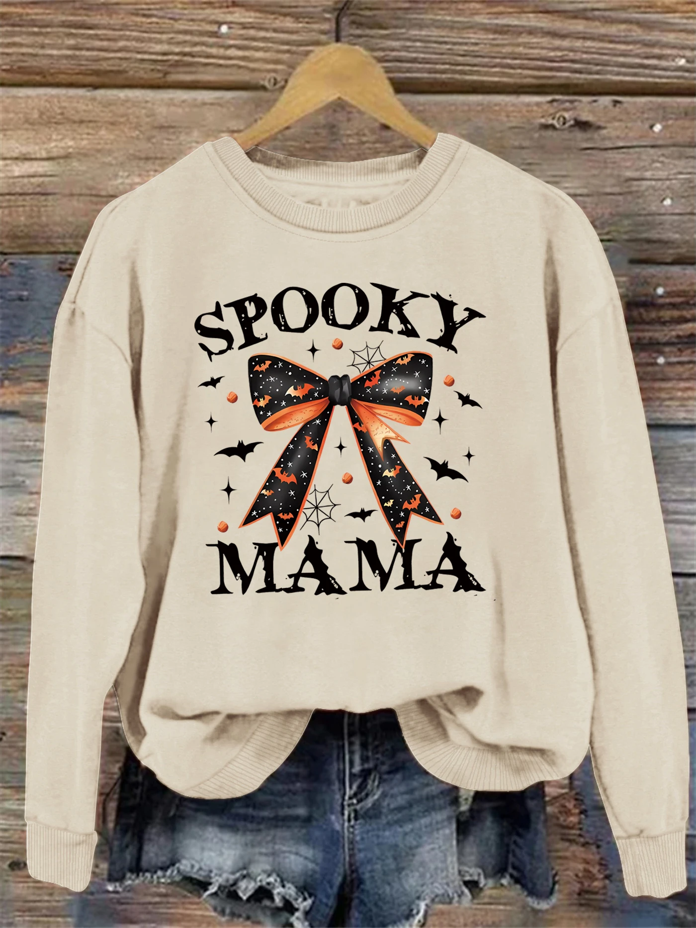 

Halloween print washed sweatshirt, crew neck casual washed sweatshirt for winter & fall, women's clothing