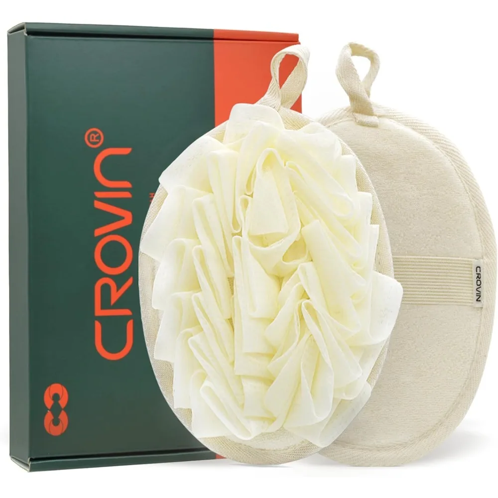 

Shower Sponge - Premium Large 5x7 Exfoliating Pouf Mesh Sponge - 2 Count Loofahs Shower Scrubber for Men and Women-Elastic Hand Strap Body Scrub to Soothe, Cleanse Your Body