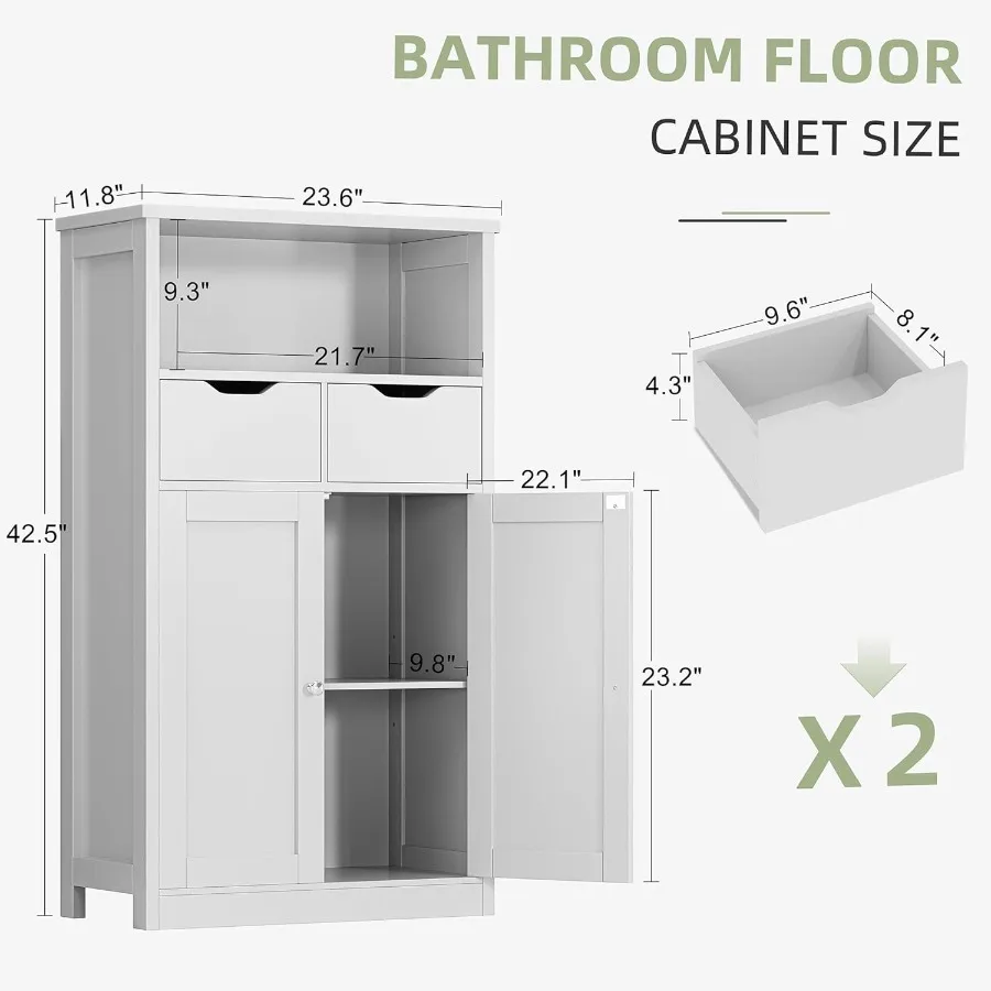 Отдельно стоящий напольный шкаф для хранения вещей с дверцами и ящиками для ванной или кухни, белая регулируемая полка-органайзер для кладовой с