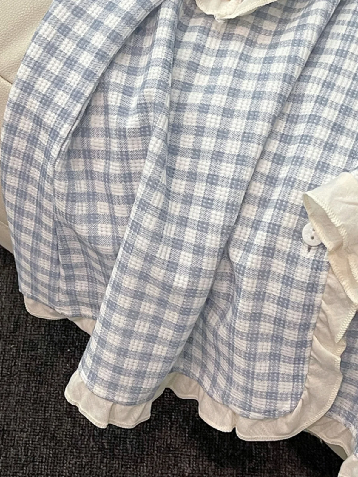 DAIMELU ins wind pure cotton pajamas women's fattened plus size fat mm summer blue plaid flower short-sleeved loungewear set