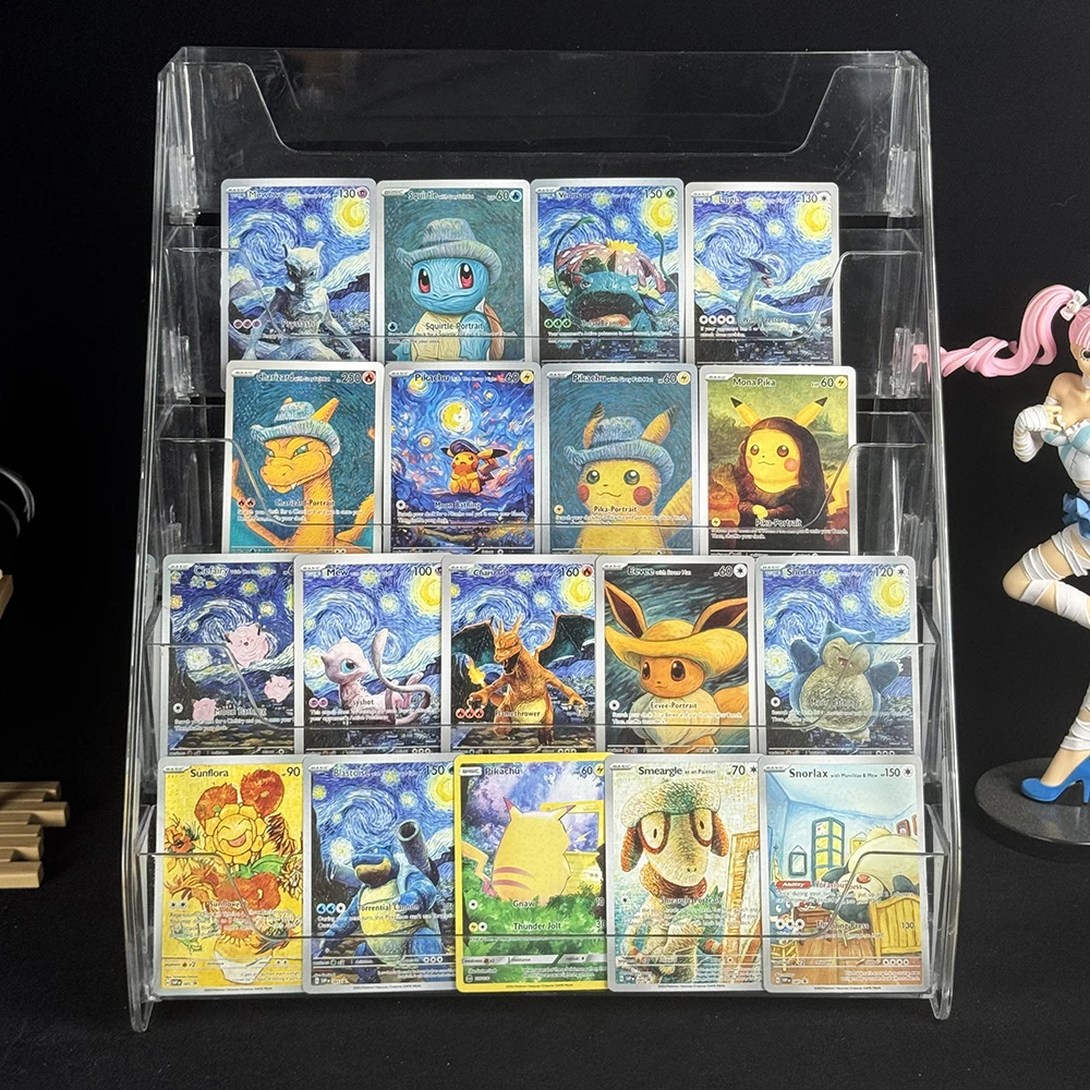 DIY 18Pcs Anime PTCG Collection Card Van Gogh Series Mewtwo Charizard Eevee Blastoise Lugia English Collection Card Child Gift