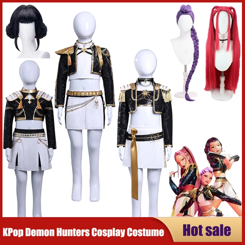 

Anime K-POP Demon Hunters Kids Girls Cosplay Costume Rumi Zoey Mira Child Role Playing Outfit Party Black Golden Shiny Uniform