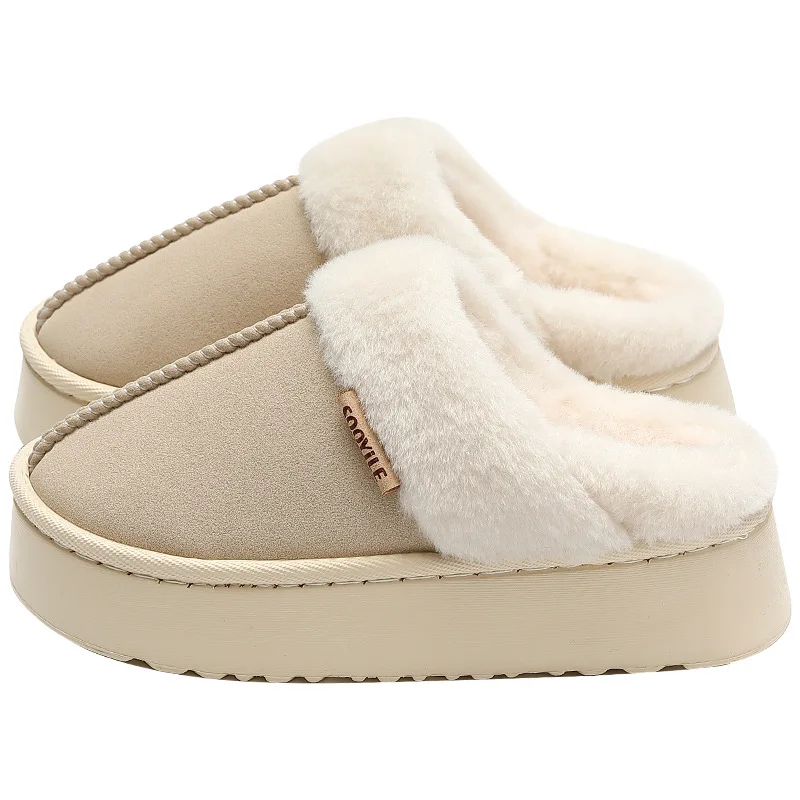 Winter Plush Fluffy Slippers Indoor Warm Slides Comfort Non-Slips Cotton Slippers High Heel Thick Bottom Fashion Women