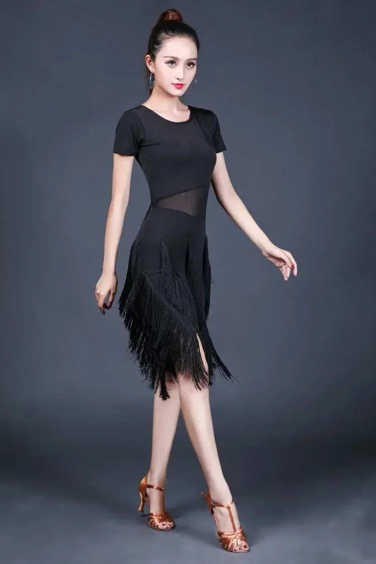 Abito da ballo latino da donna Abbigliamento da allenamento per donna Abbigliamento da ballo moderno per performance rumba Abito da ballo da competizione con nappa Samba