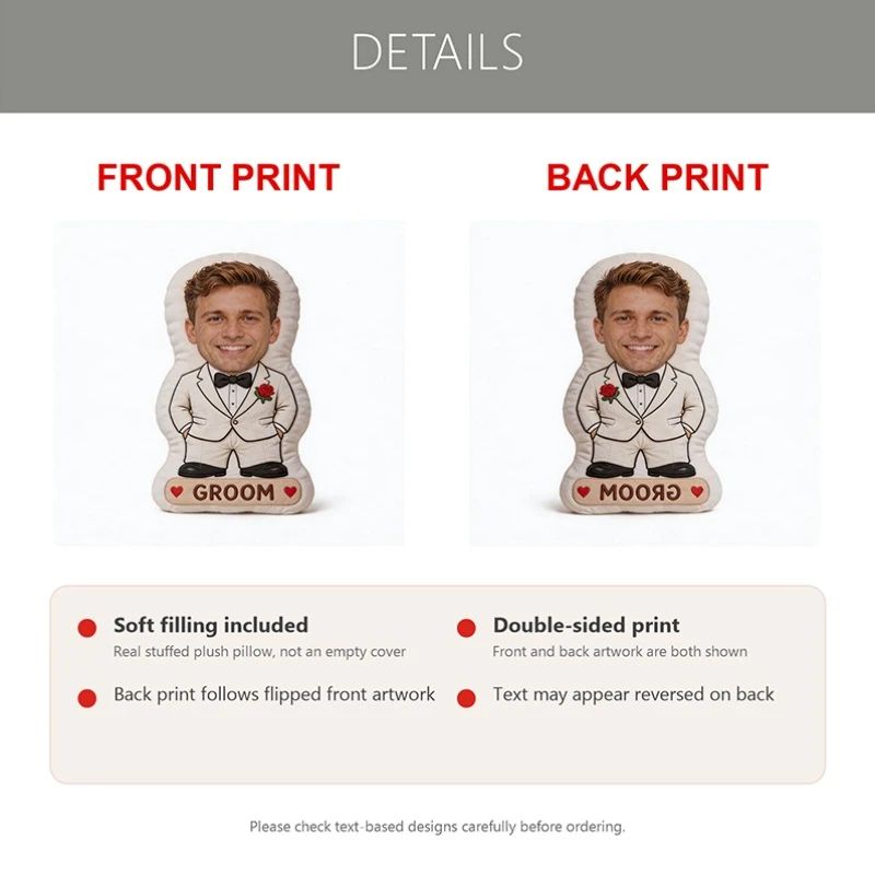 Custom Personalized Photo Groom Shaped Pillow, White Tuxedo Suit Custom Face Decorative Cushion, 27.56inch Home Decor Accent for