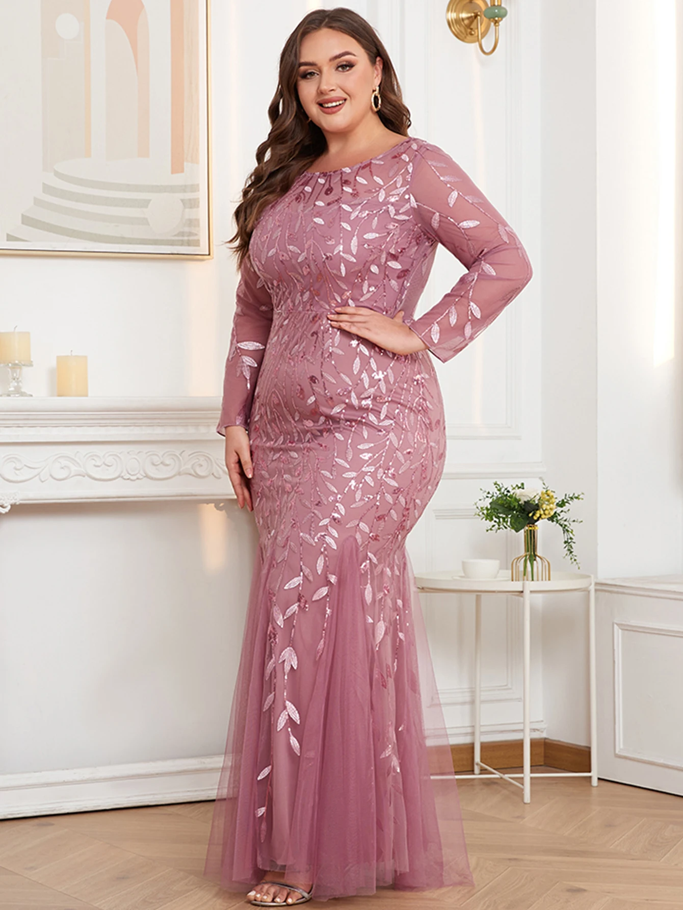 Sexy pink see through maxi sequin summer dress women elegant mesh bridesmaid party dresses long sleeve evening dresses vestidos
