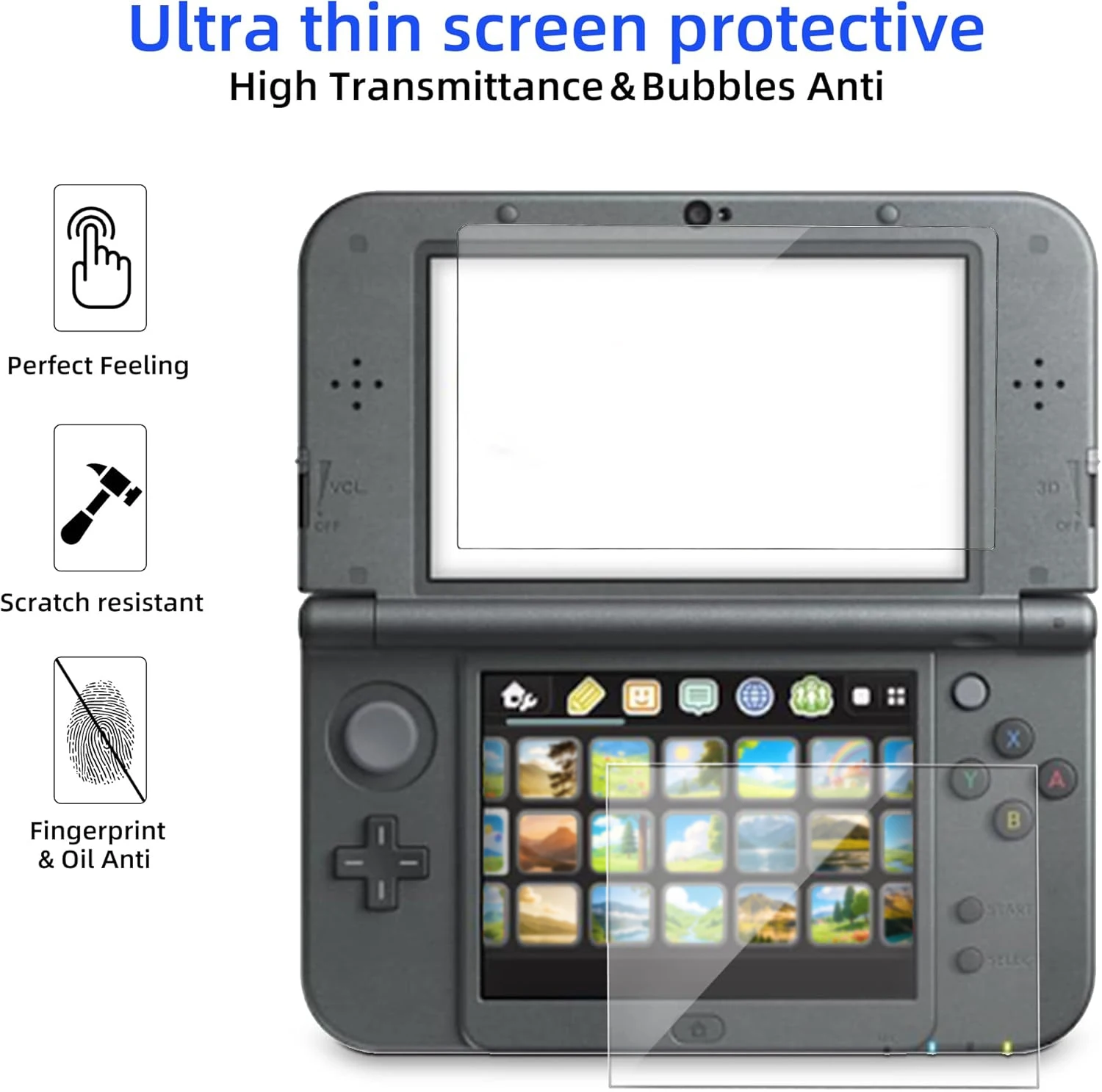 Hochwertiger Displayschutz aus gehärtetem Glas + HD-klare PET-Schutzfolie für Nintendo New 3DS XL/LL Displayschutz-Zubehör – Detail 4