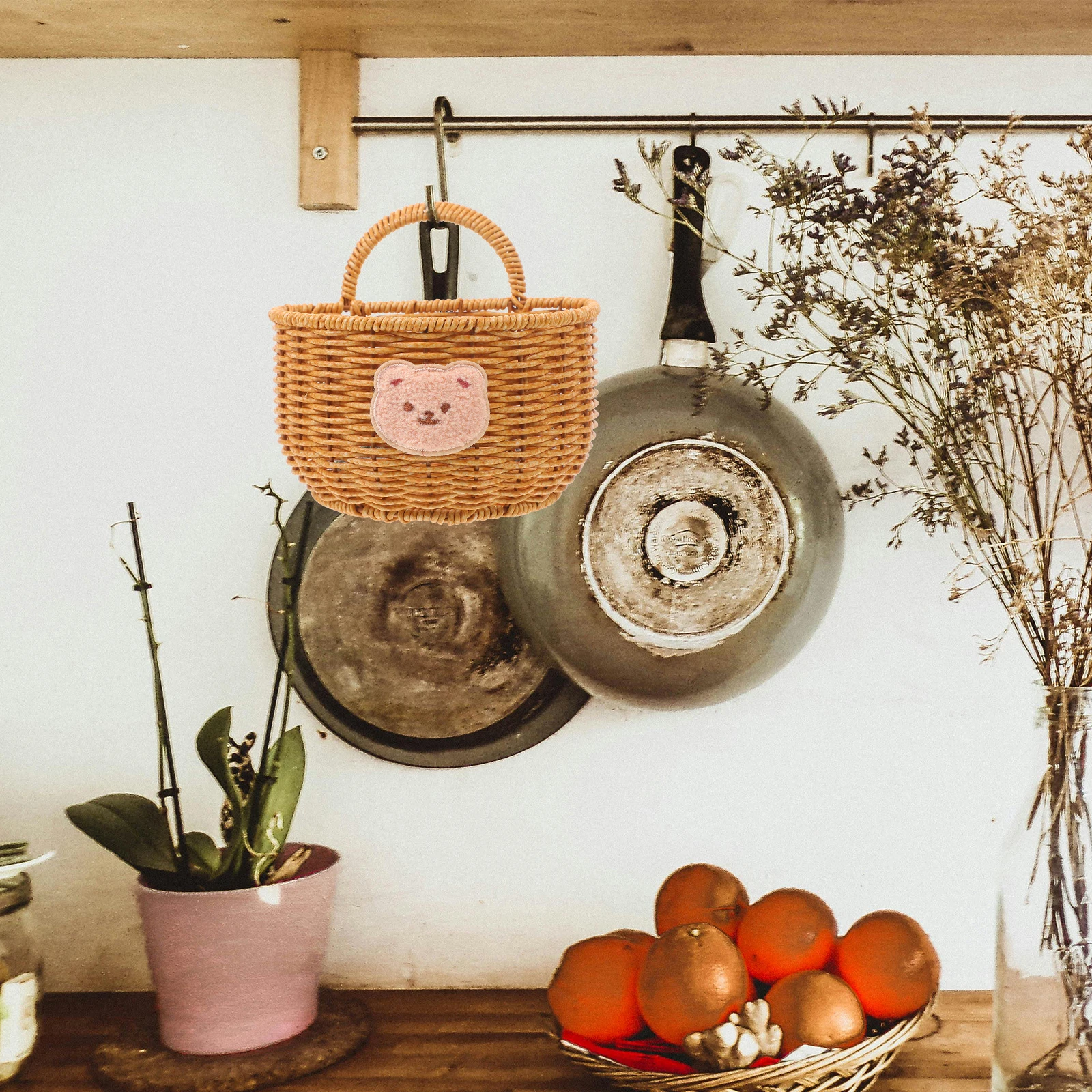 

Garlic Fresh Basket 1 Large Kitchen Storage Imitation Rattan Aromatic Vegetable Organizer Wall Hanging Fruit Basket Space Saving