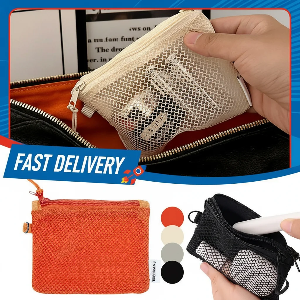 

1/4PCS Grid-style Mini Portable Double-layer Storage Bag - Pouch for Coin, Makeup, Cables, Earphones & Small Items Gift
