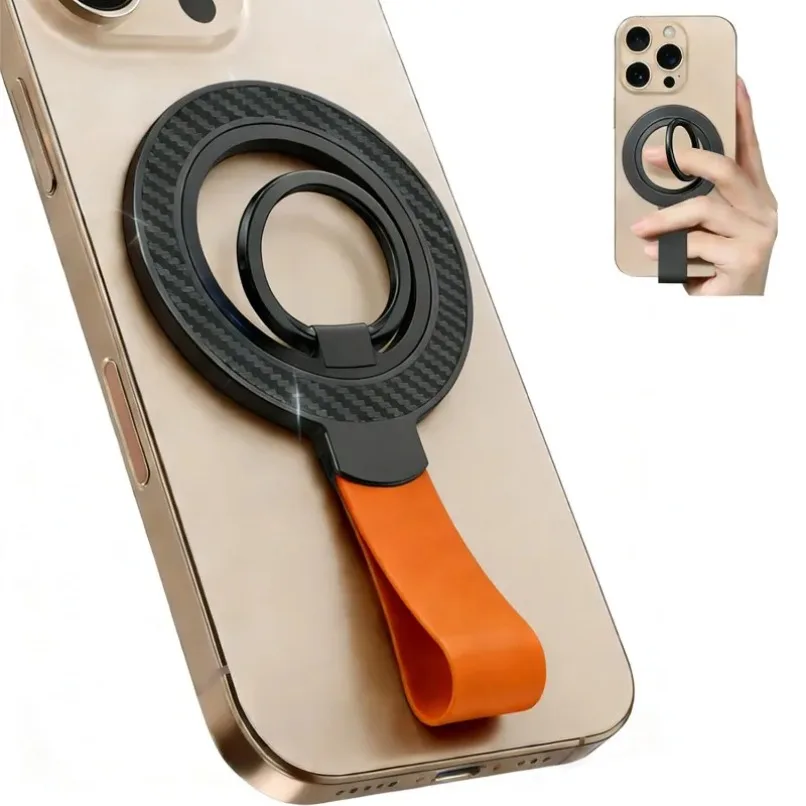 Universal Double-sided Magnetic Holder for Magsafe Mobile Phone Stand in Car Grip Finger Ring Bracket with Hand Strap for iPhone view 2