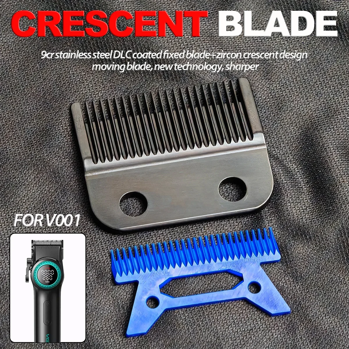 BRDCLIP Blue Zircon Blade VGR V001 Hair Clipper DLC FADE Blade Replacement 7mm Tooth Ultra thin Moving Blade with Screw Spring