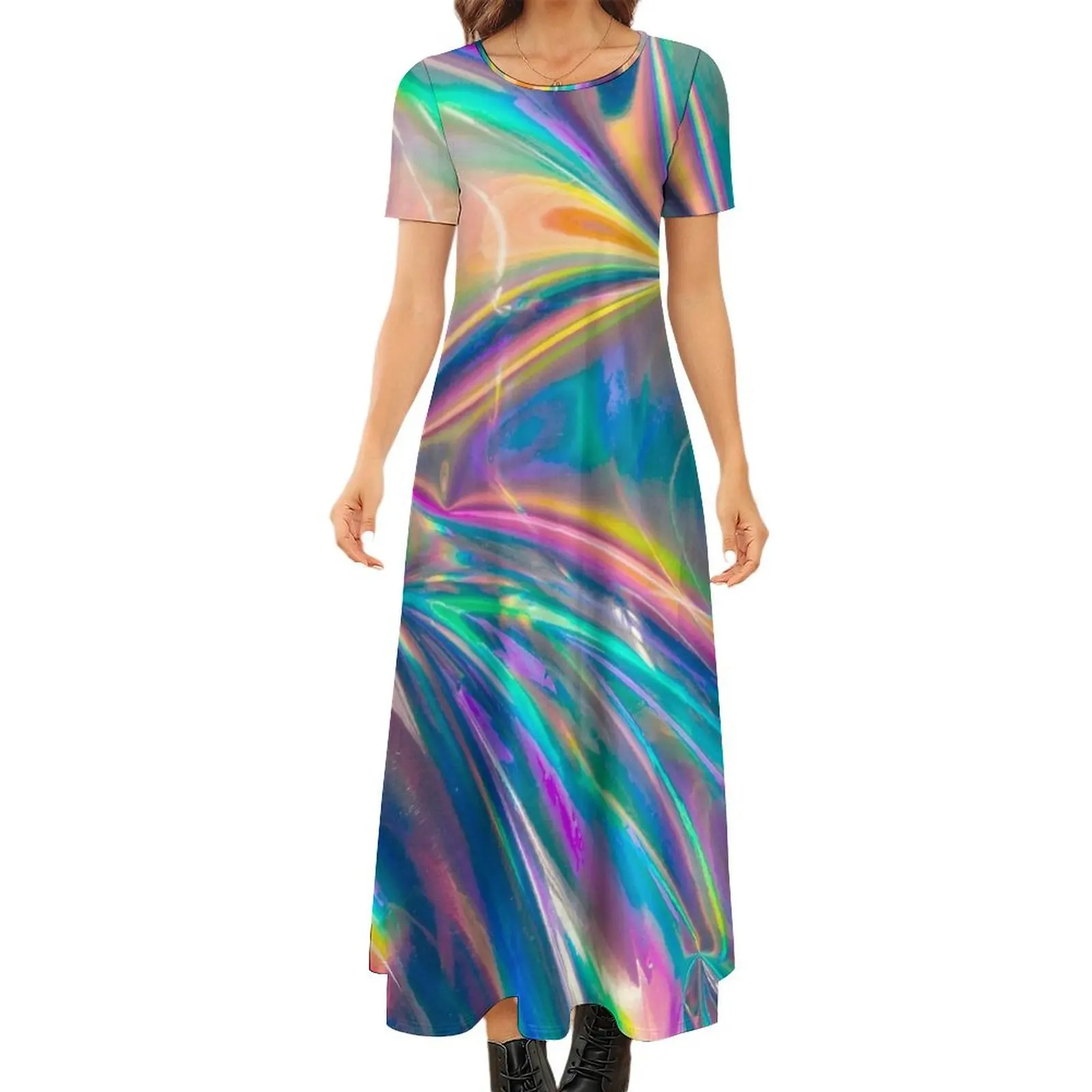 

Holographic Round Neck Short Sleeve Dress dress summer 2024 women women"s fashion dresses