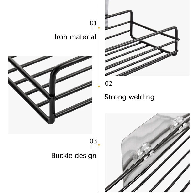 2 PCS Kitchen Iron Storage Shelf Kitchen Spice Corner Shelf Self-Stick Shelf No Drill Multifunctional Shelf Kitchen Accessories