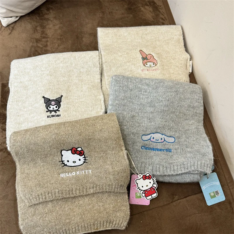 

Miniso Sanrio, шарф с вышивкой из натурального кашемира, милый шарф для девочек