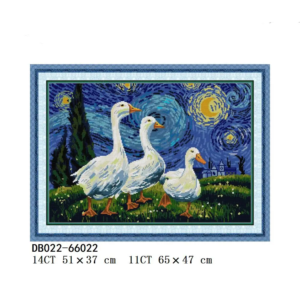 Joy Sunday Cat And Duck kit punto croce, Starry Night Cat Look At The Stars Animal Home Decor, DA658, DB022