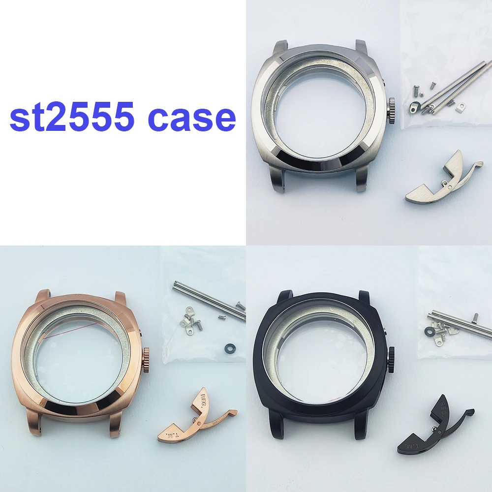 45mm Watch Case ST2555 Case Crown Protector Stainless Steel Case Mineral Glass Suitable for ST2555 Movement 36mm Dial Watch Part