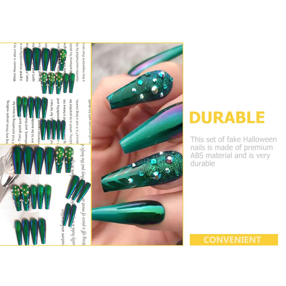 

24 Pcs Spider Nail Patches Pattern Nails False Women with Glue Halloween Gothic Flash