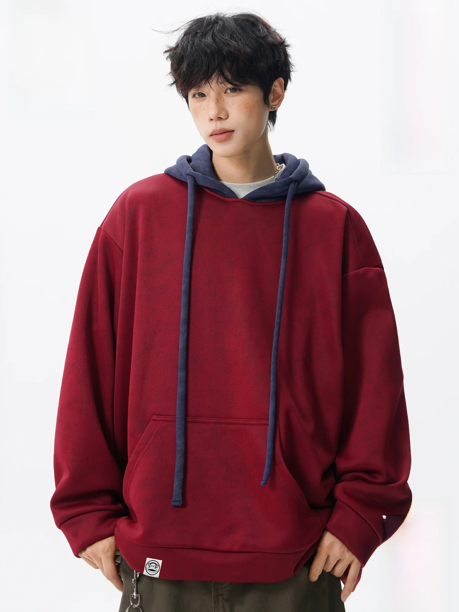 

PaulFrank Winter Hooded Jaet Men's Loose Comfortable Fce-Lined Red Sweatirt Couple's Sle Retro Sle Polyester Fiber