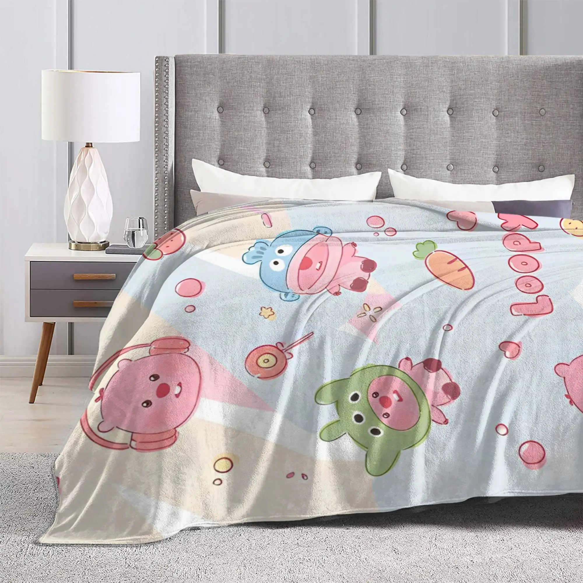 Cute Loopy Blanket Pink Beaver Pororo Fuzzy Funny Breathable Throw Blanket for Home Restaurant Autumn/Winter
