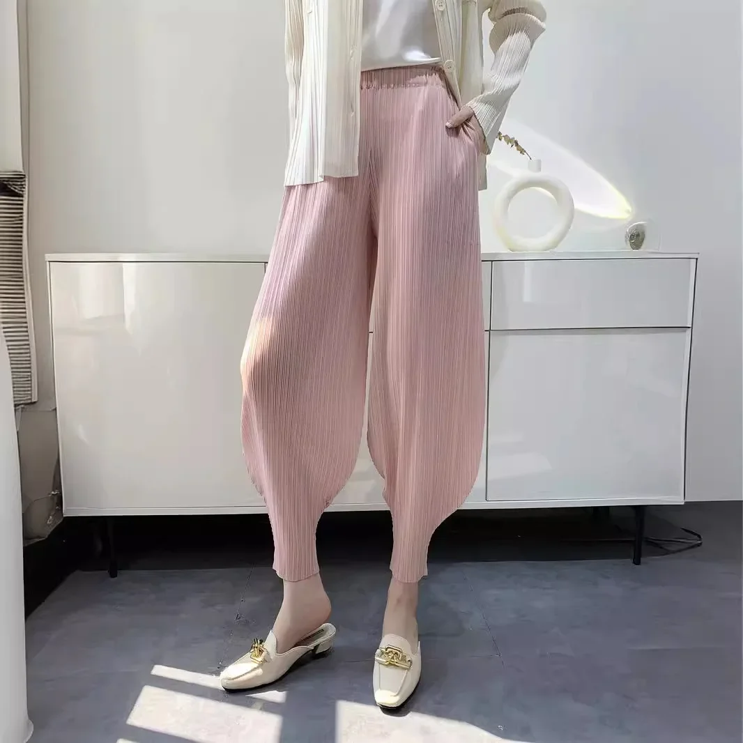 

Pleats Pleated 2024 Spring Summer Pants Women's Wide-legged Pants Small Leg Opening Nine-minute Pants Casual High Waist Niche