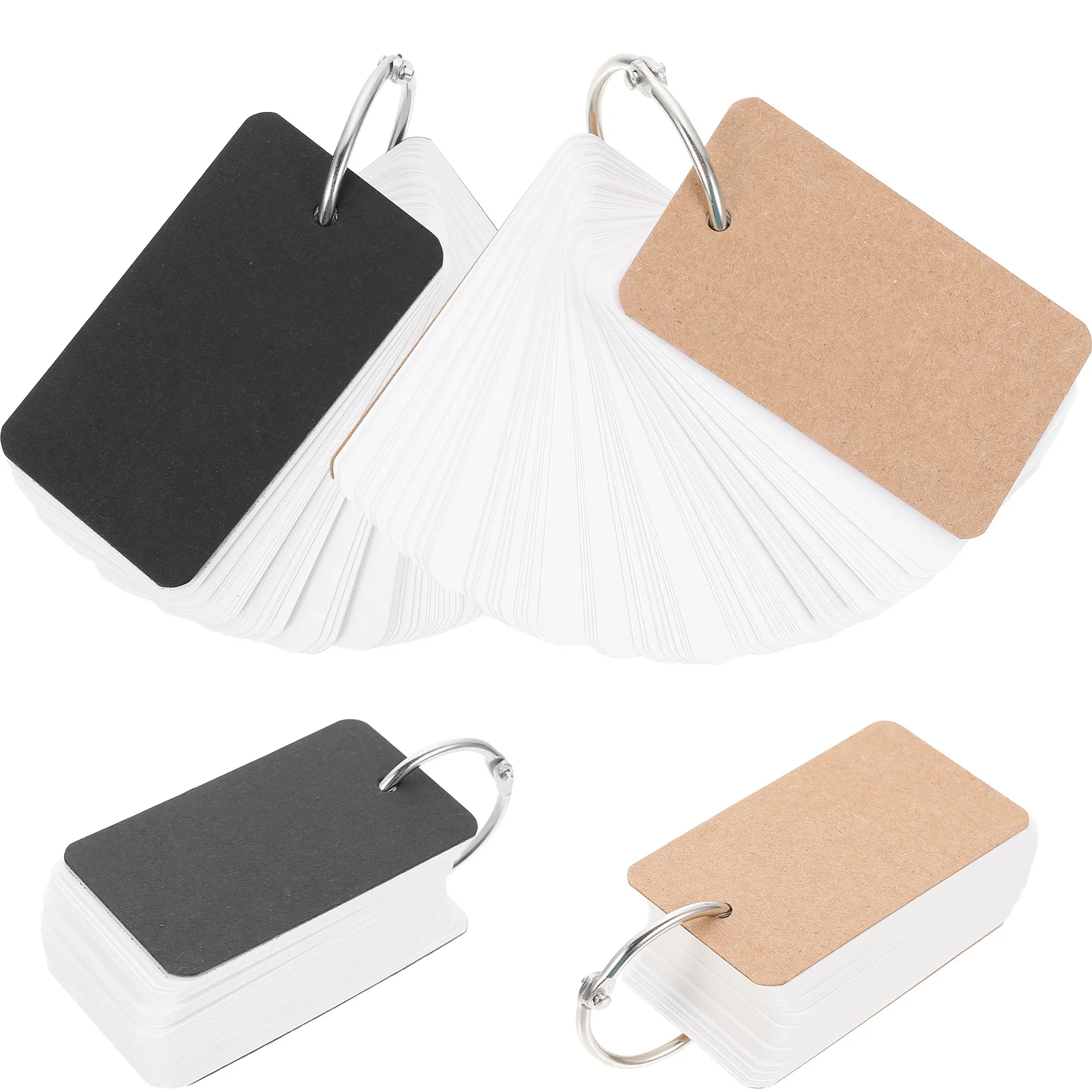 4Sets English Word Cards Large Blank Hole Punched Customizable Study Flash Cards for Office Notes