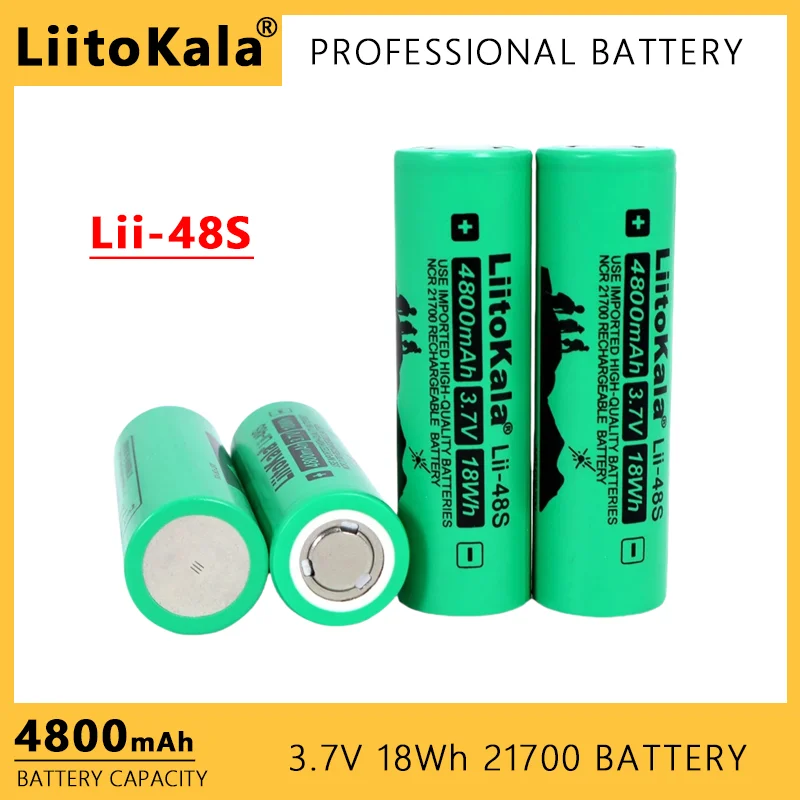 LiitoKala Lii-48S 3,7 V 4800 mAh 21700 akumulator litowo-jonowy 9,6 A moc 2C szybkość rozładowania trójskładnikowe baterie litowe