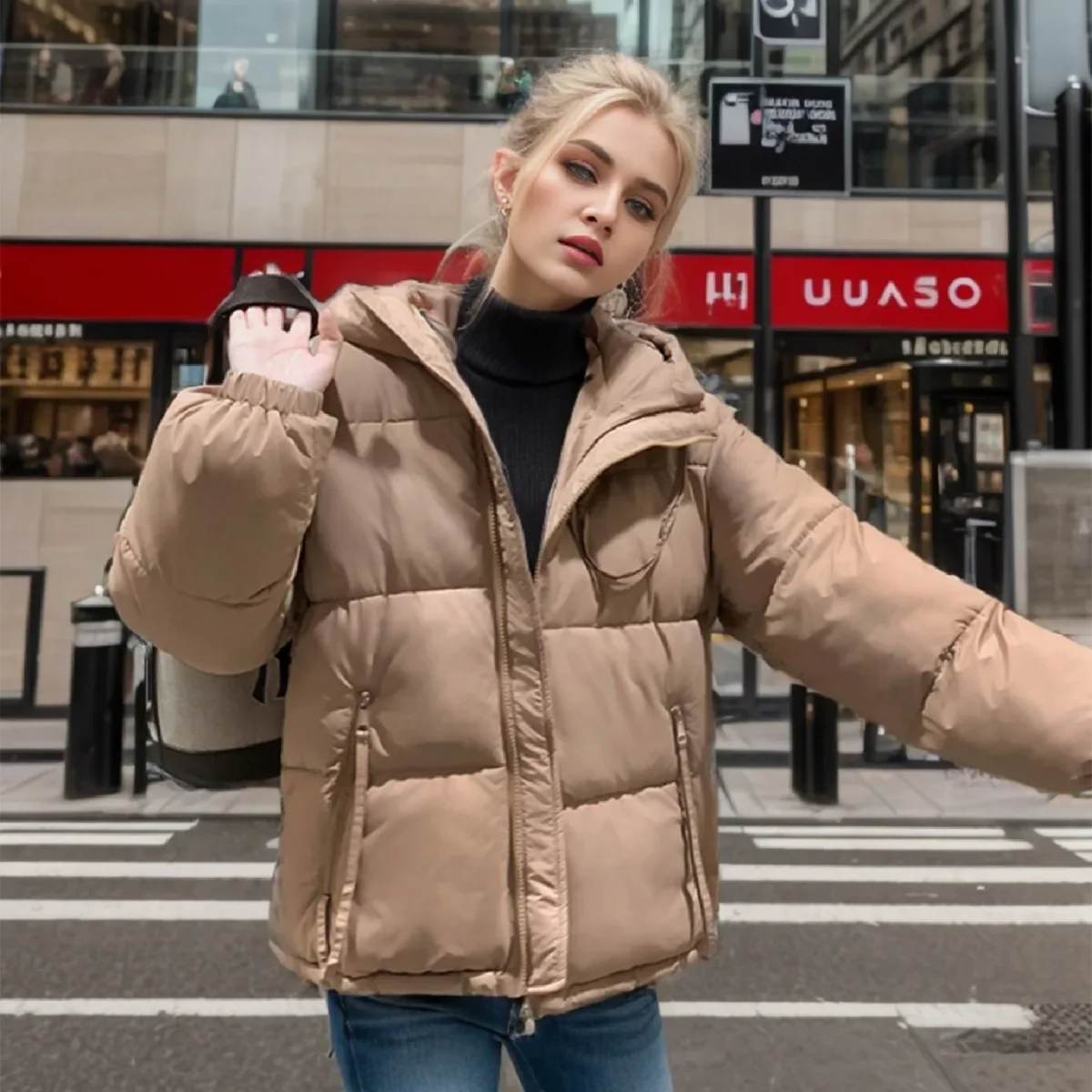 2025 Giacca imbottita da donna Inverno Nuovo con cappuccio Addensare Giacca di cotone caldo Donna Colore puro Cerniera Parka Cappotti Abbigliamento donna