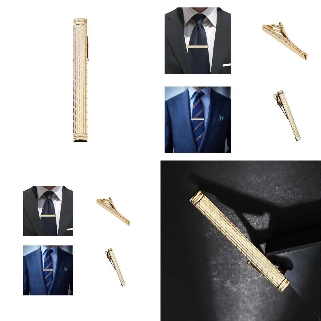 

652F Gentlemen Engraved Alloy Tie Clip Wedding Party Jewelry Brass Gold Tie Bar Clip