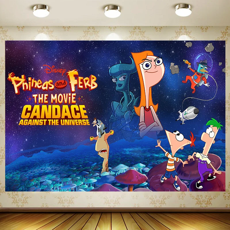 Phineas and Ferb Backdrop Children Birthday Supplies Girl Princess Party Banner Kid Cartoon Decoration Background Photography