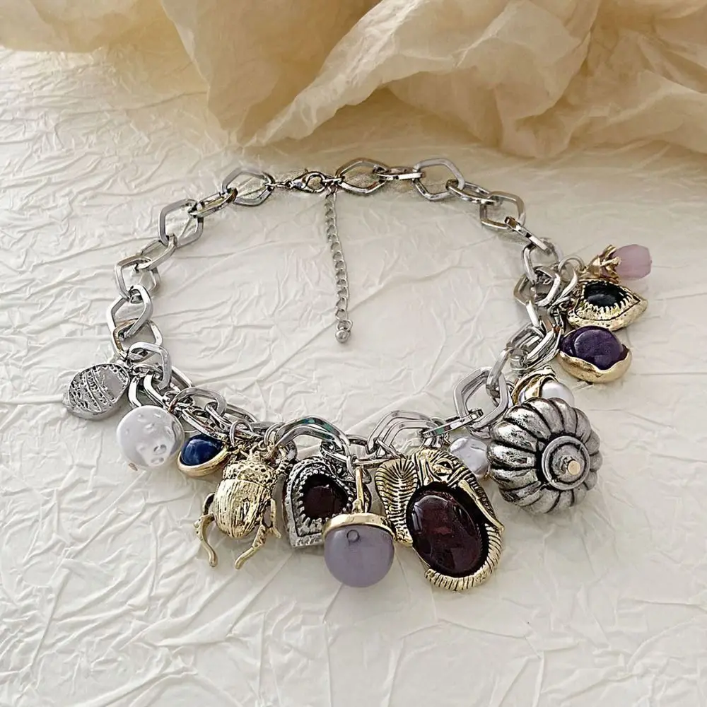 

Punk Personality Multi Pendant Chain Necklace Literature Fashion Collarbone Chain Trend Retro Suit Accessories Women