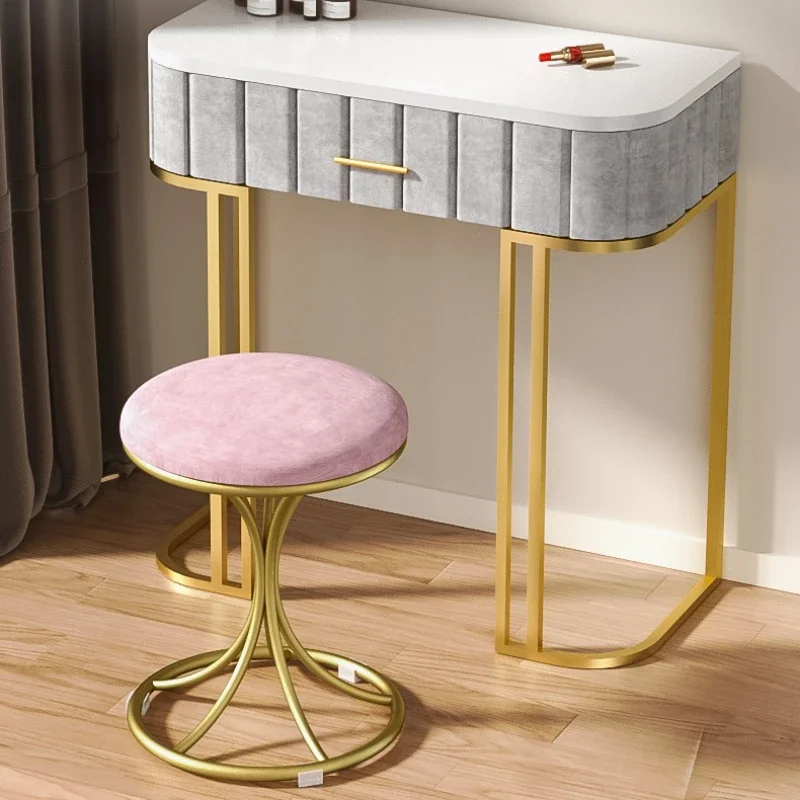 Nordic Portable Velvet Metal Vanity Stool Dining Chair for Living Room and Bedroom Modern Makeup and Hallway Stool