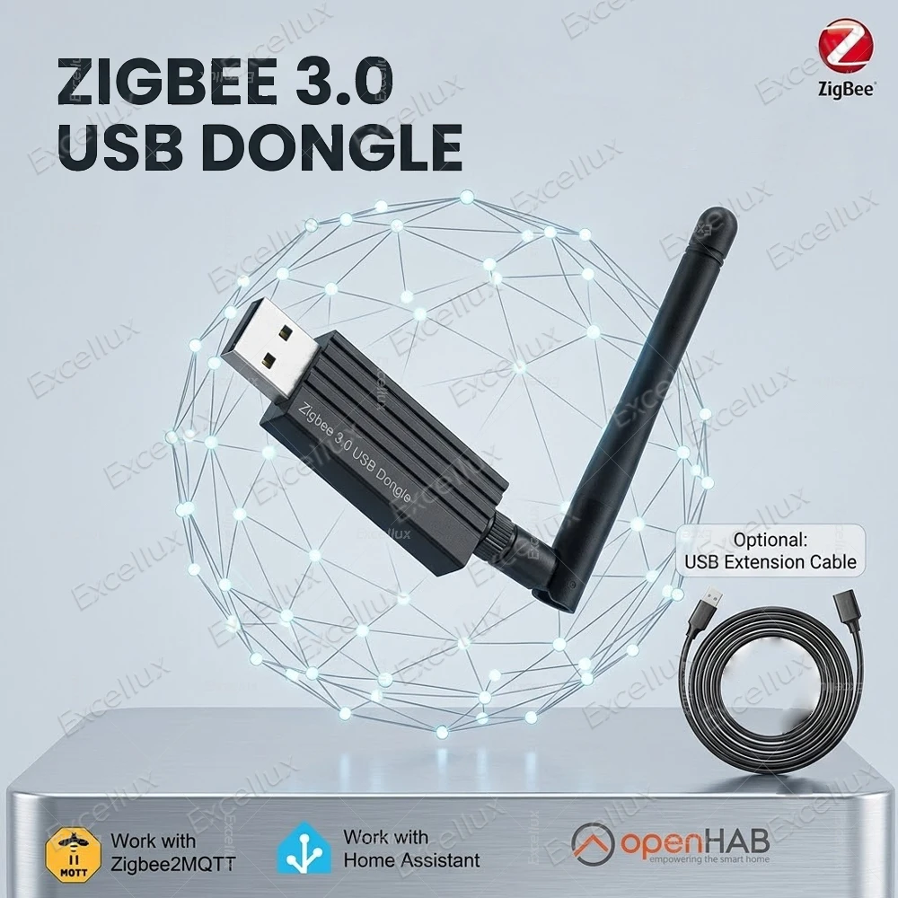 Zigbee 3.0 USB Dongle Universal Wireless Zigbee Gateway Hub With Antenna,Optional USB Extension Cable,Home Assistant Zigbee2MQTT