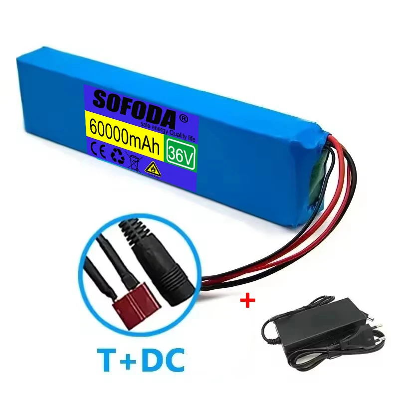36V 60Ah lithium-ion battery 10S3P battery pack with built-in 15A BMS, 250W-500W battery+42V 2a charger