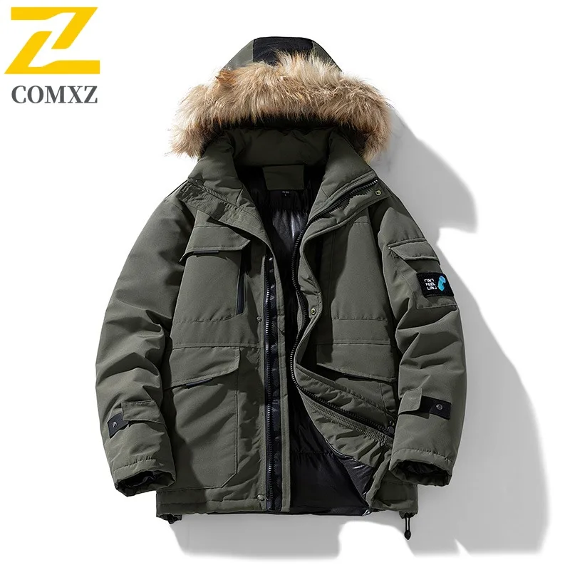 معطف COMXZ 2025 للرجال من القطن كاجوال بقلنسوة للتزلج في الهواء الطلق سترة سميكة دافئة بلون سادة على طراز الشارع سترة شتوية خفيفة الوزن #2