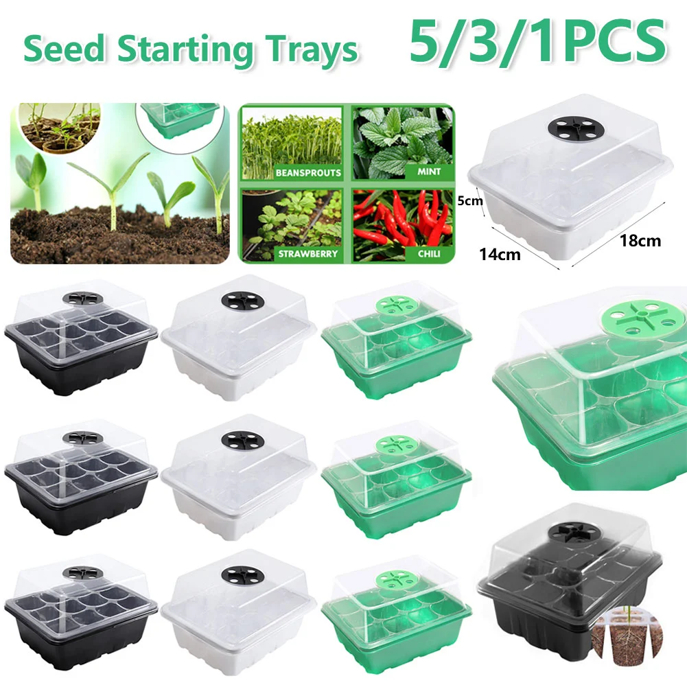 5-1PCS 12 Holes Seed Starter Tray Stackable Plant Germination Starter Tray Mini Greenhouse Germination Tray for Plant Growing